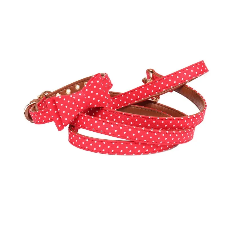 Dot Small Dog Collar Bandana Soft Leather Dog Leash Cute Bow Cat Collar Pet Teacup Chihuahua Collar Leash Lead