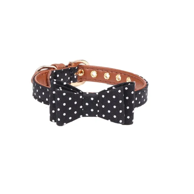 Dot Small Dog Collar Bandana Soft Leather Dog Leash Cute Bow Cat Collar Pet Teacup Chihuahua Collar Leash Lead