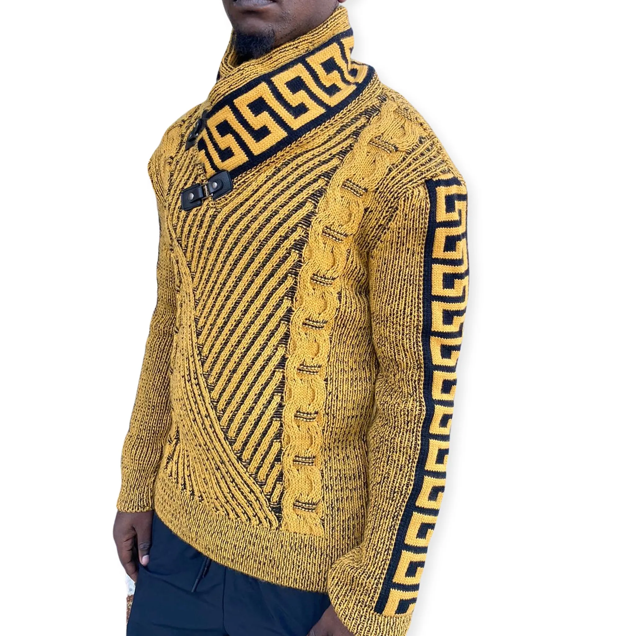 [Drake] Mustard Shawl Collar Pull Over Sweater