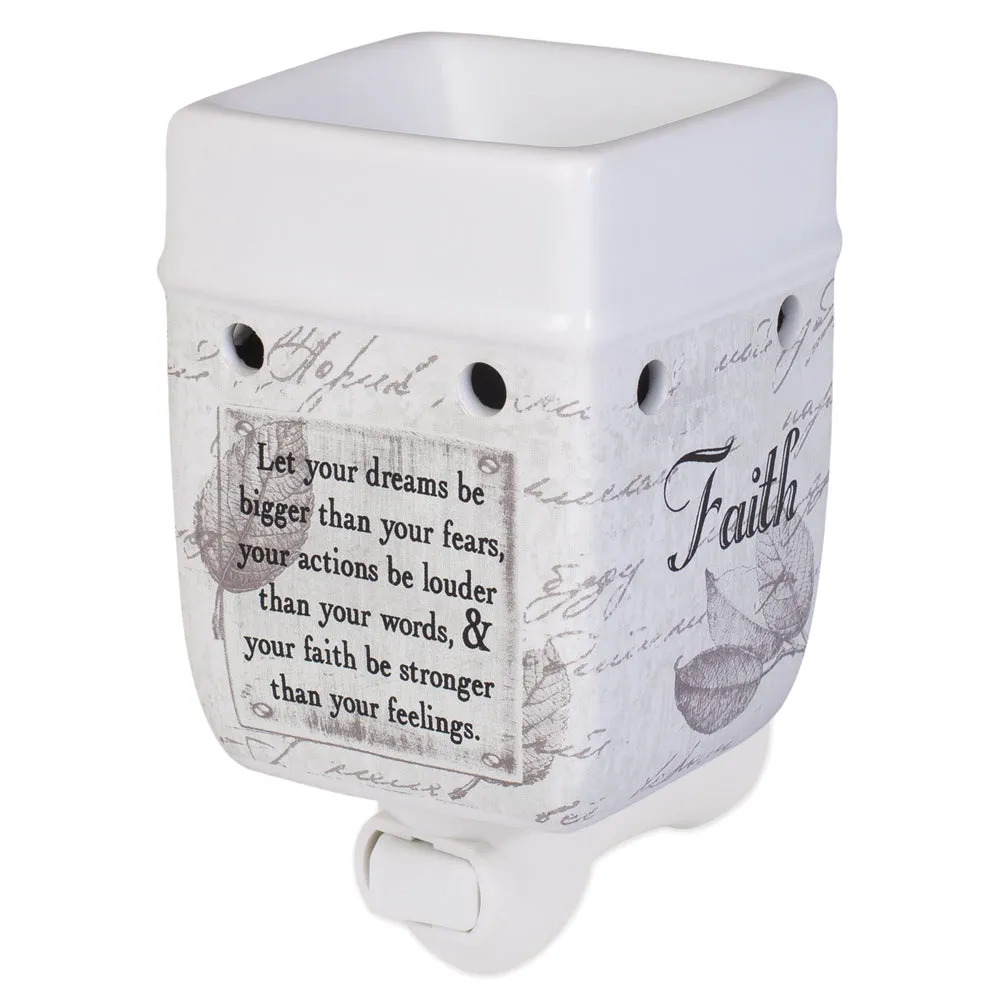 Dream Bigger Actions Louder Faith Stronger Grey Leaves White Ceramic Stone Plug-In Warmer