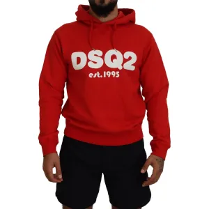 Dsquared² Red Cotton Hooded Printed Men Pullover Sweater