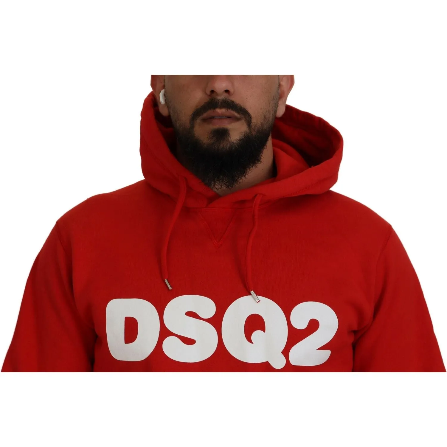 Dsquared² Red Cotton Hooded Printed Men Pullover Sweater