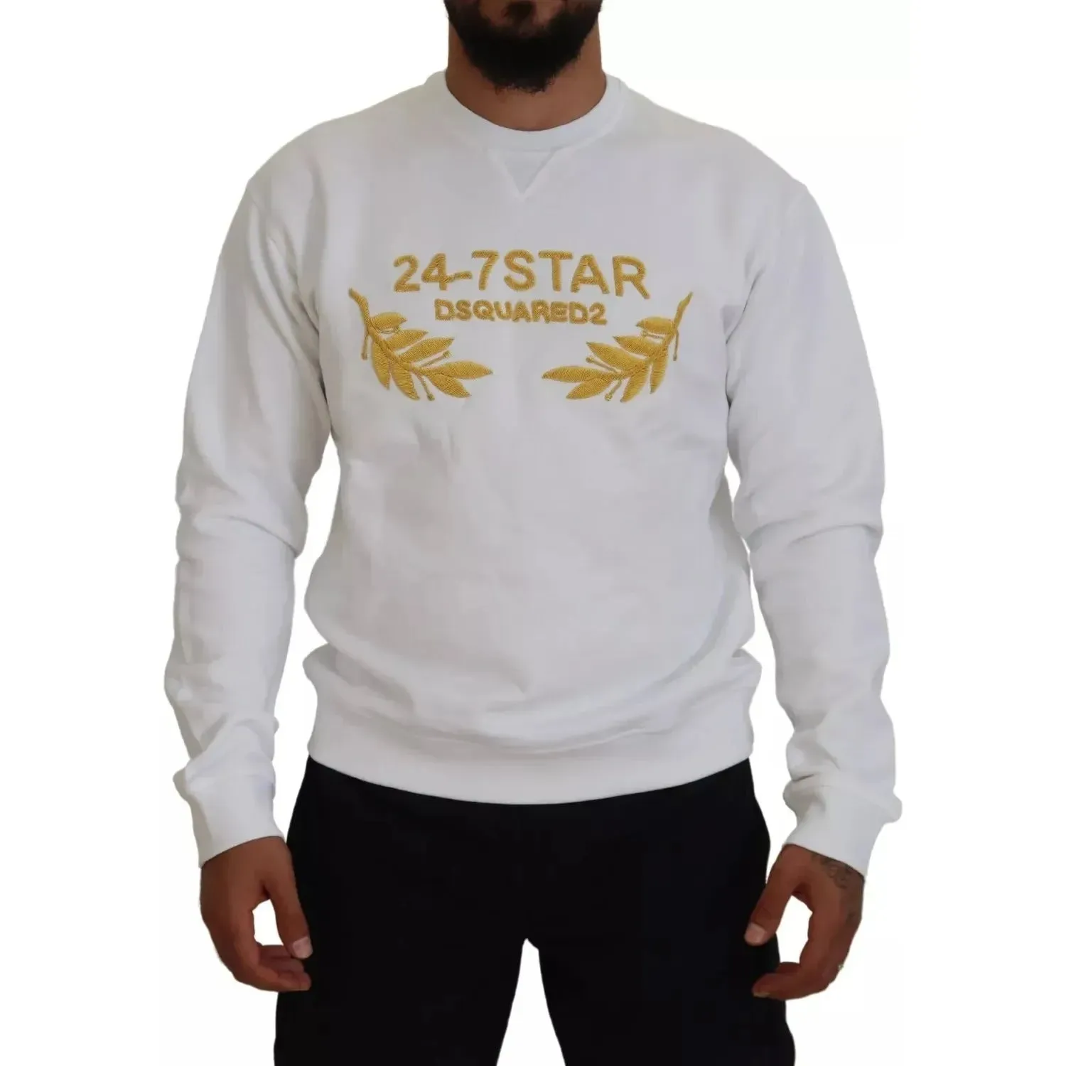 Dsquared² White Embroidered Crewneck Sweatshirt Sweater