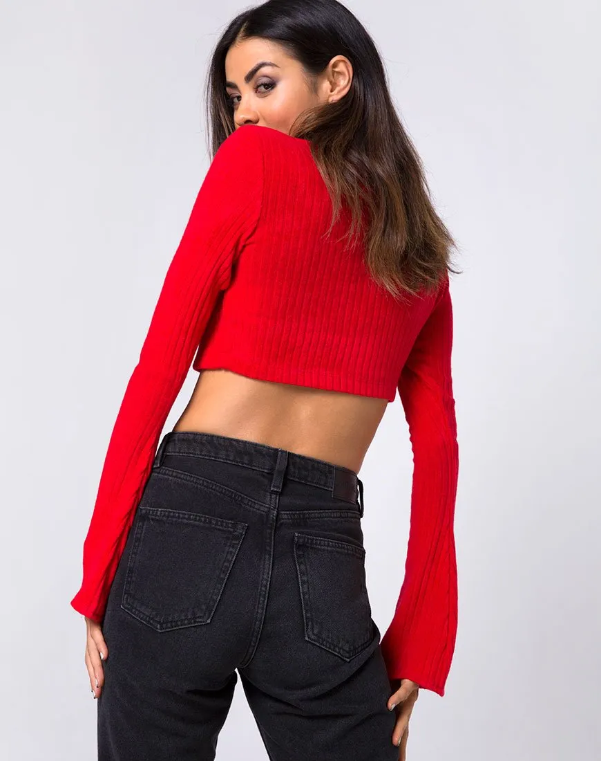 Elena Crop Top in Rib Knit Red