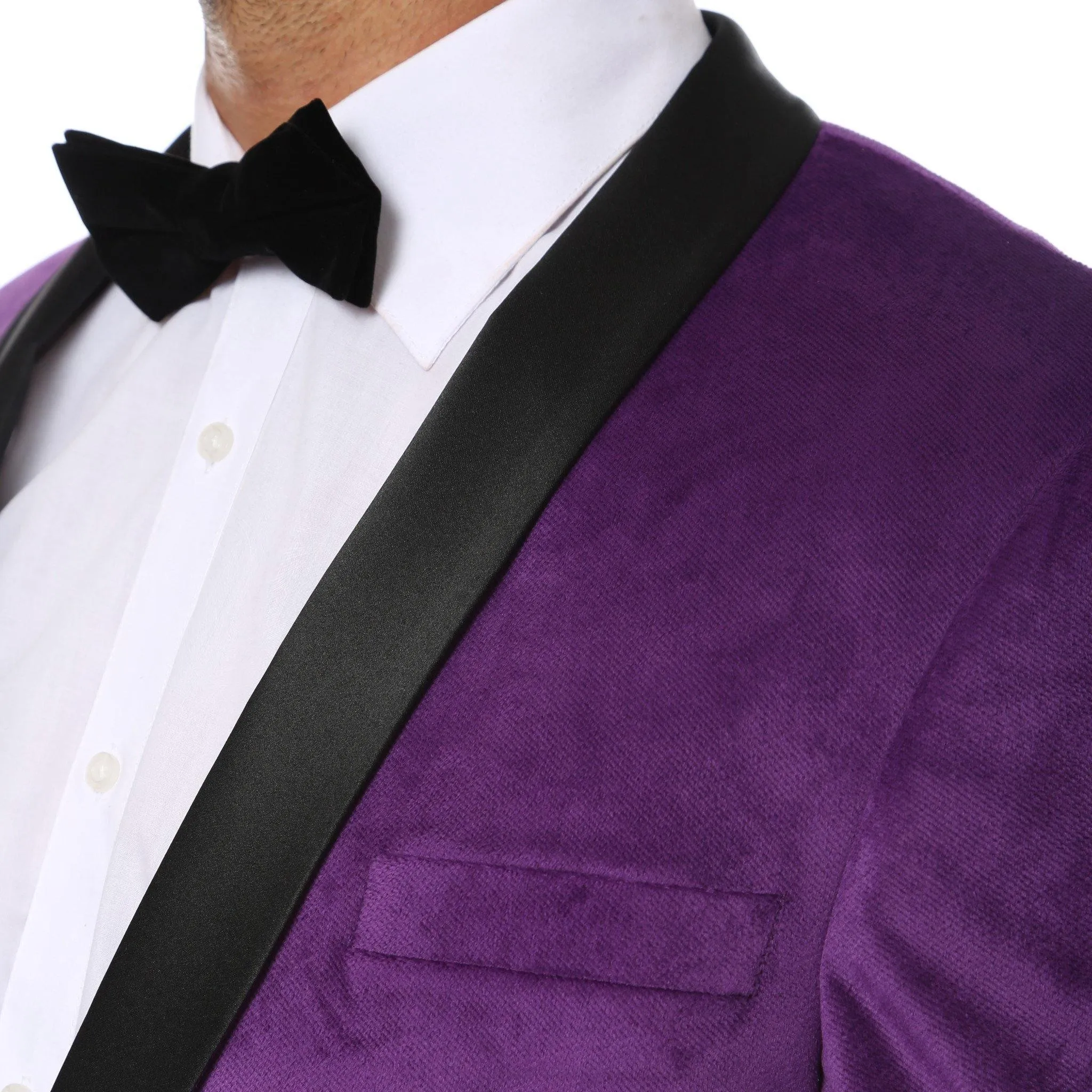 Enzo Collection-Purple Slim Fit Velvet Shawl Tuxedo Blazer