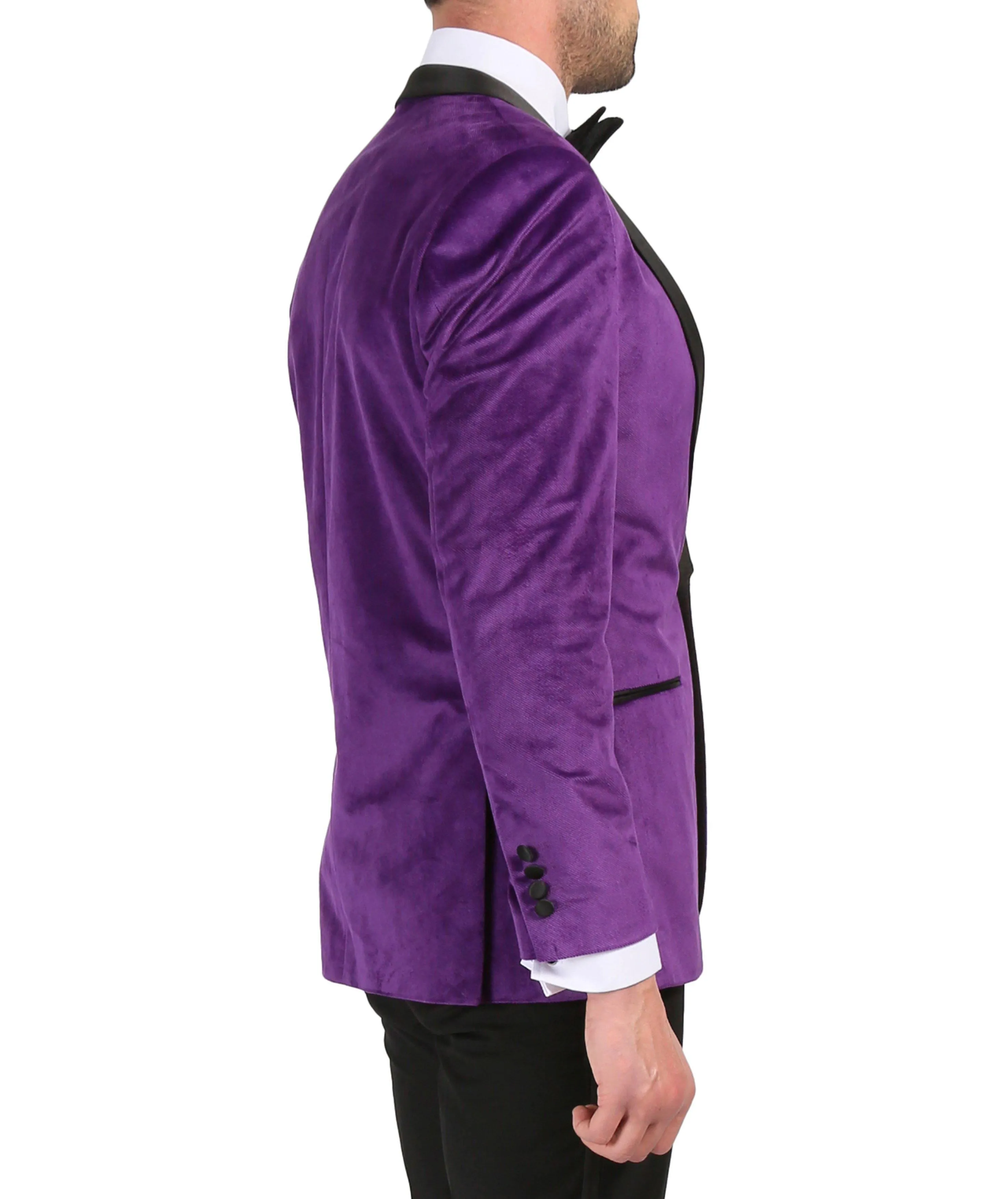 Enzo Collection-Purple Slim Fit Velvet Shawl Tuxedo Blazer