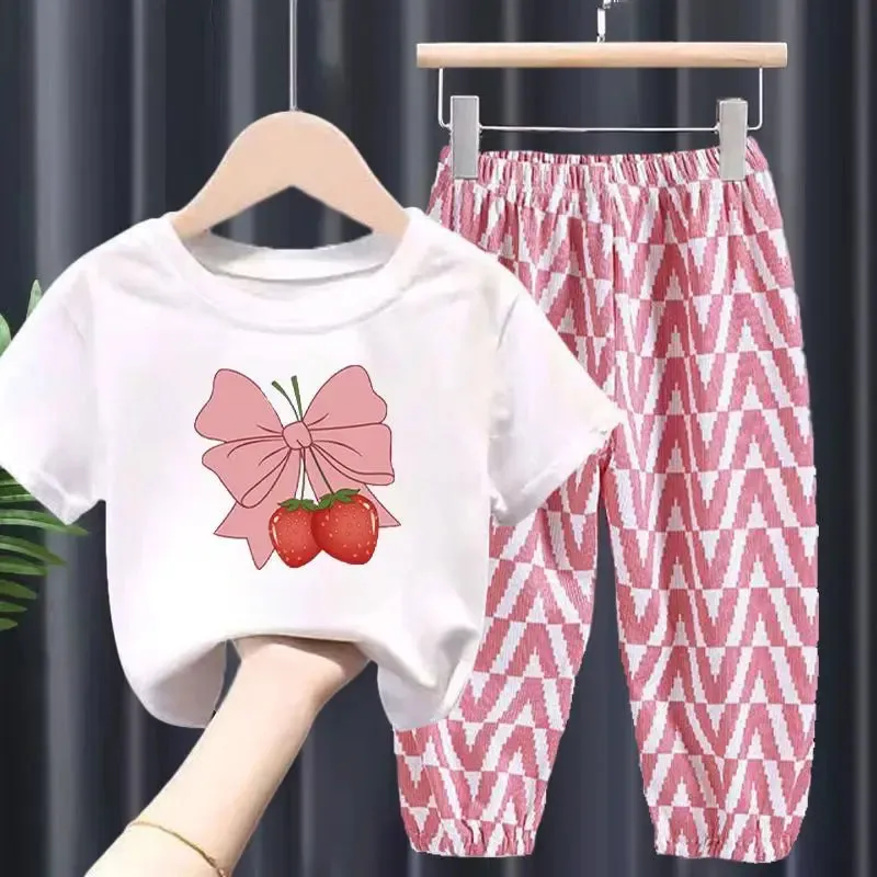 Fashion Children Girl Sets Summer Sportswear Tops-pants 2Pcs Sets