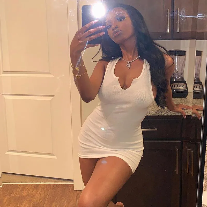 Fashion Solid White Skinny Bodycon Mini Dresses