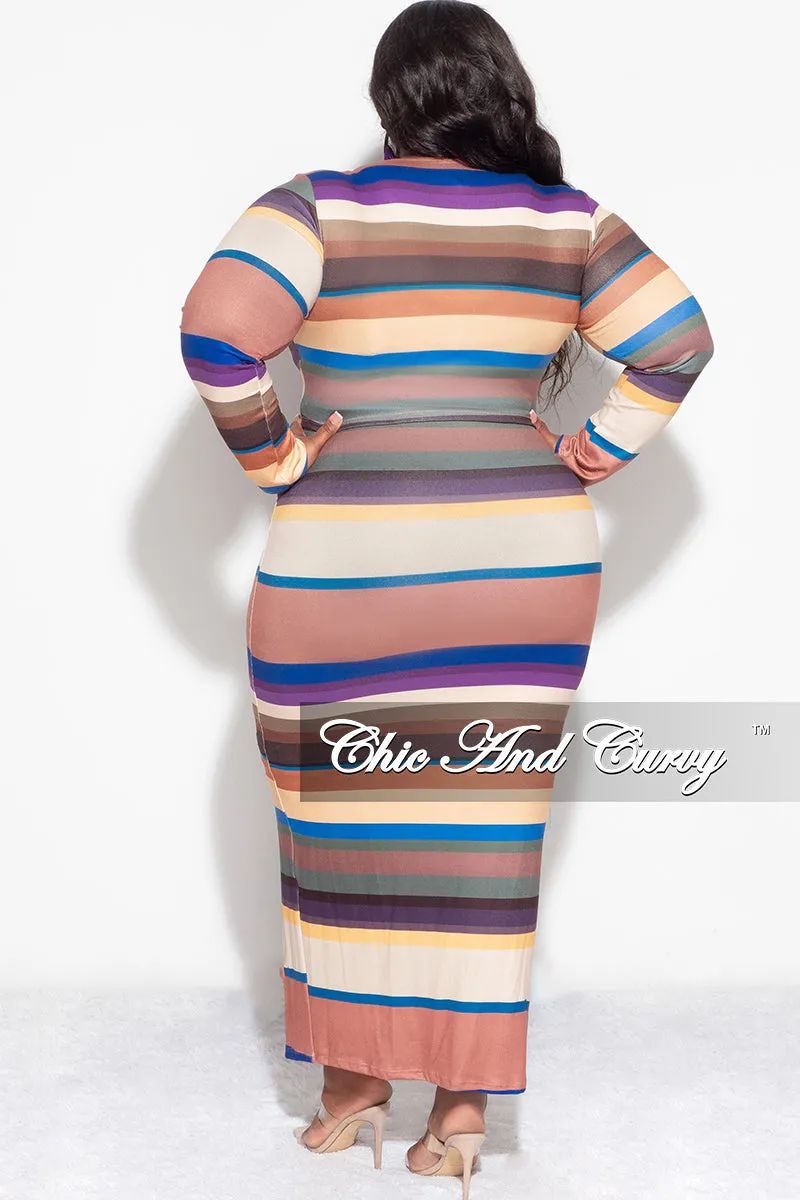 Final Sale Plus Size 2pc Long Sleeve Crop Top and Skirt Set in Multi Color Stripe Print