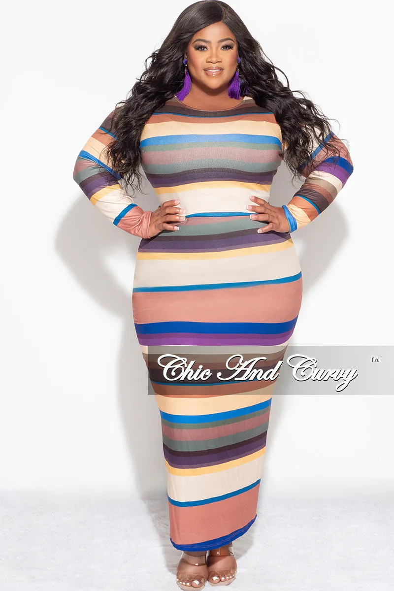 Final Sale Plus Size 2pc Long Sleeve Crop Top and Skirt Set in Multi Color Stripe Print