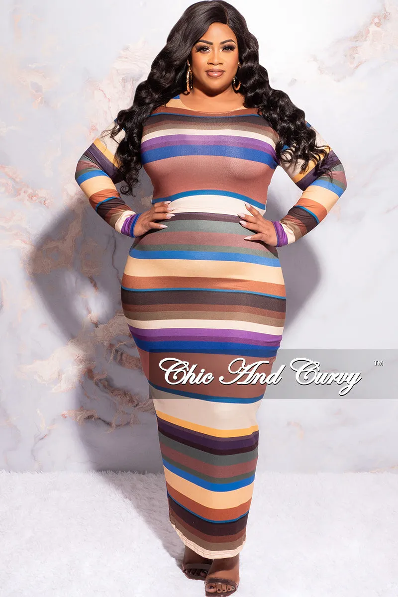 Final Sale Plus Size 2pc Long Sleeve Crop Top and Skirt Set in Multi Color Stripe Print