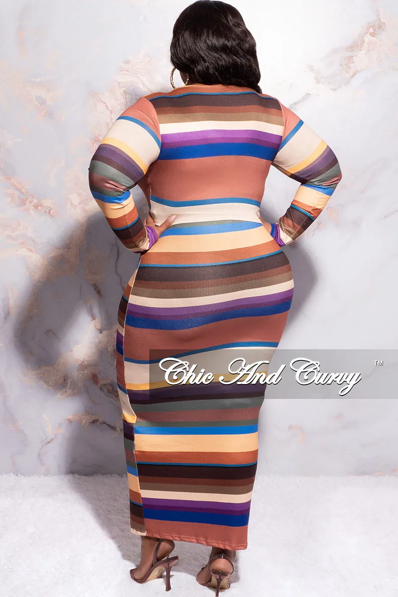 Final Sale Plus Size 2pc Long Sleeve Crop Top and Skirt Set in Multi Color Stripe Print