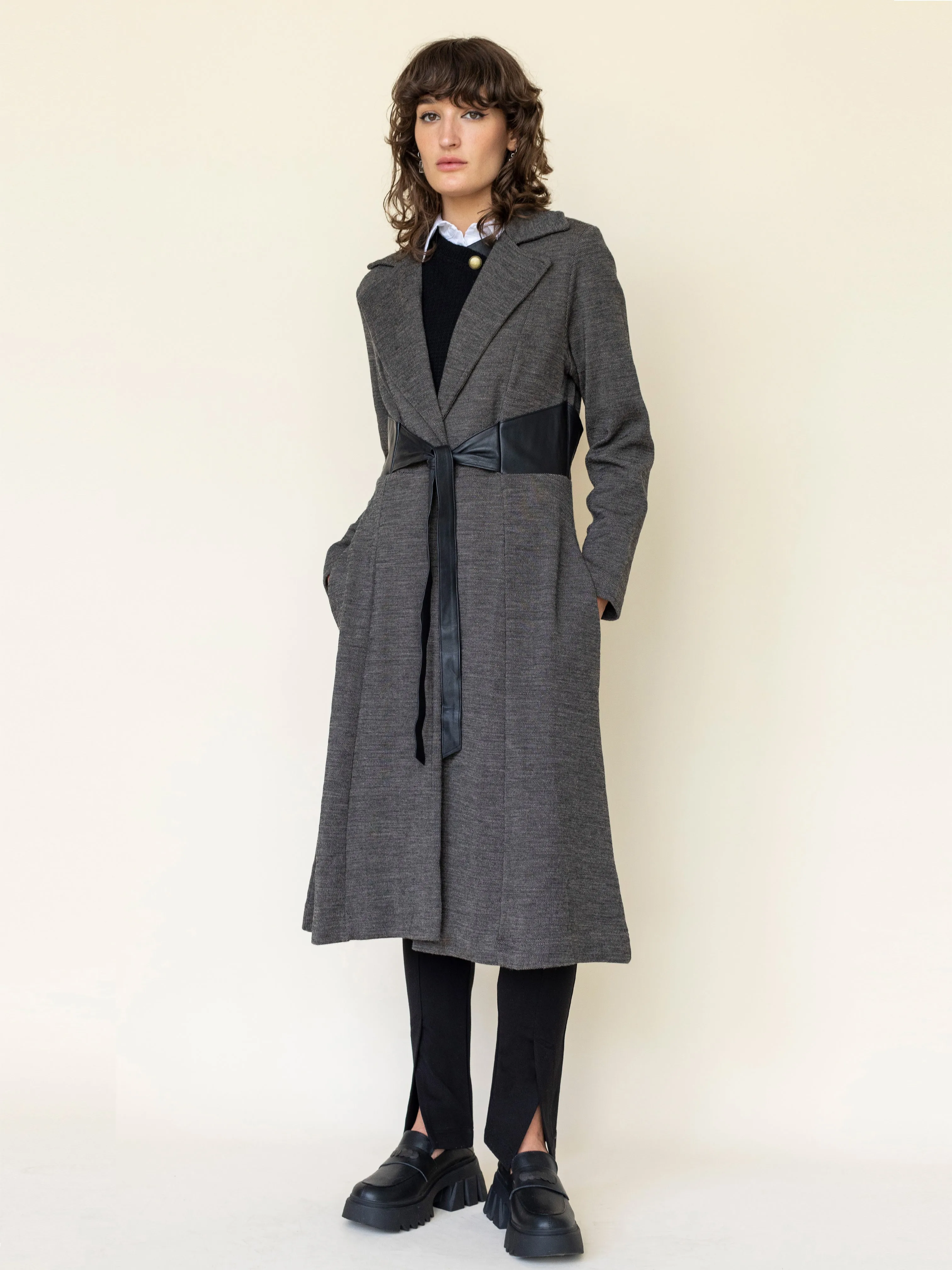 Fit and Flare Coat with Leather Corset Trim