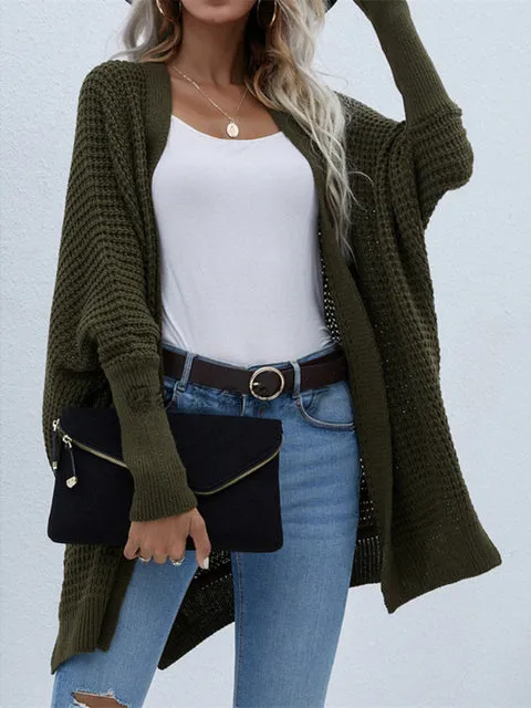 Flytonn-Fall Outfits Women Outwear Streetwear -hoco dresses homecoming dresses  women dress to impress -women  high street ins style -women's outerwear women's coat Women Casual Loose Fit Bat-wing Sleeve Knitted Sweaters Cardigan