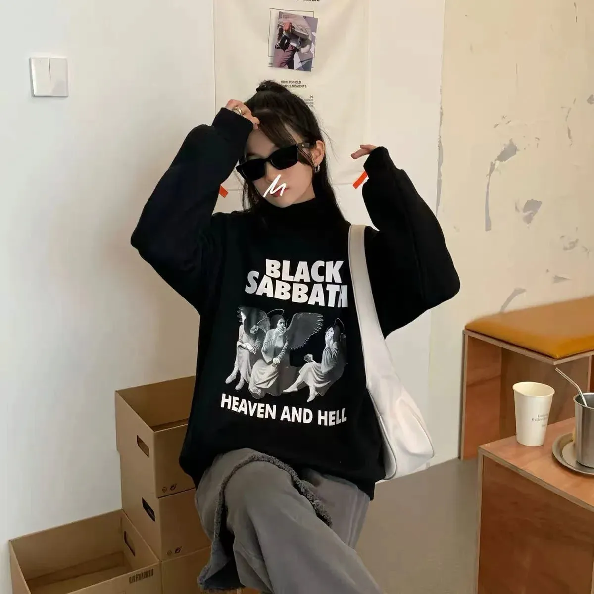 Flytonn-Retro sports style outfit streetwear 90s fashion Calelinka Black Sabbath Rock Band Print Street Style Women Sweatshirts Autumn Loose Thick Pullover Funny Graphic Gothic Jumper