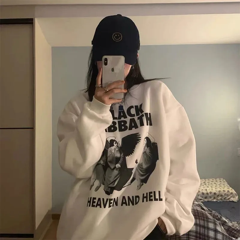 Flytonn-Retro sports style outfit streetwear 90s fashion Calelinka Black Sabbath Rock Band Print Street Style Women Sweatshirts Autumn Loose Thick Pullover Funny Graphic Gothic Jumper