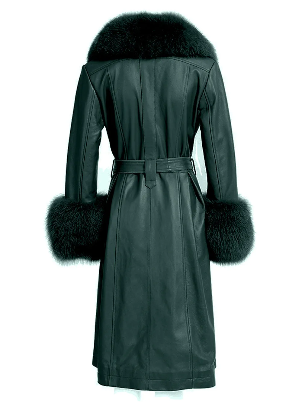 Foxy Leather Coat w/ Fox Fur In Deep Green