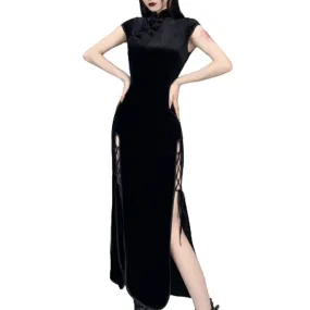 Funki Buys | Dresses | Women's Long Gothic Velvet Spilt Dress