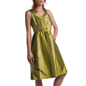 Garden Green Ombre Silk Embroidered Dress