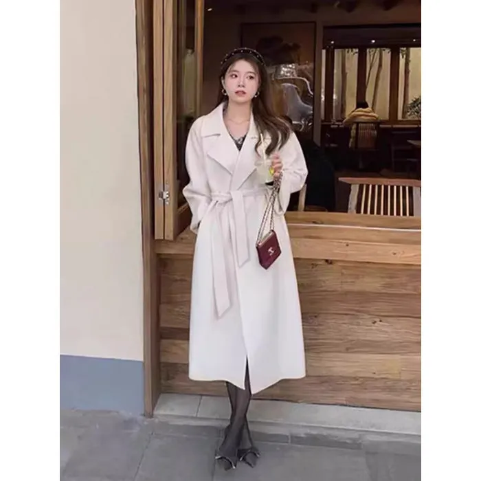 Girlary-shop barn jacket outfits Red Woolen Coat Women's Mid-Length 2024 Spring and Autumn New Loose Woolen Coat