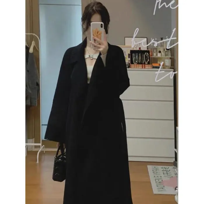 Girlary-shop barn jacket outfits Red Woolen Coat Women's Mid-Length 2024 Spring and Autumn New Loose Woolen Coat