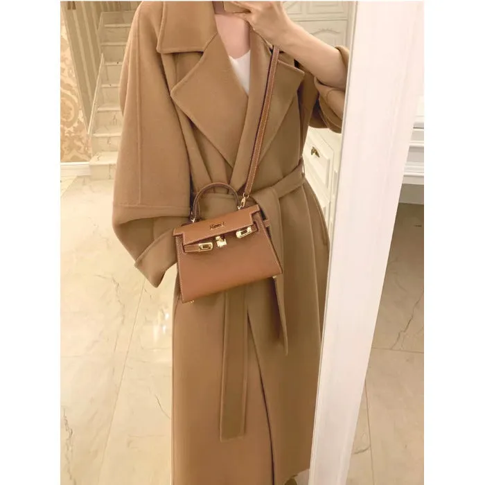 Girlary-shop barn jacket outfits Red Woolen Coat Women's Mid-Length 2024 Spring and Autumn New Loose Woolen Coat