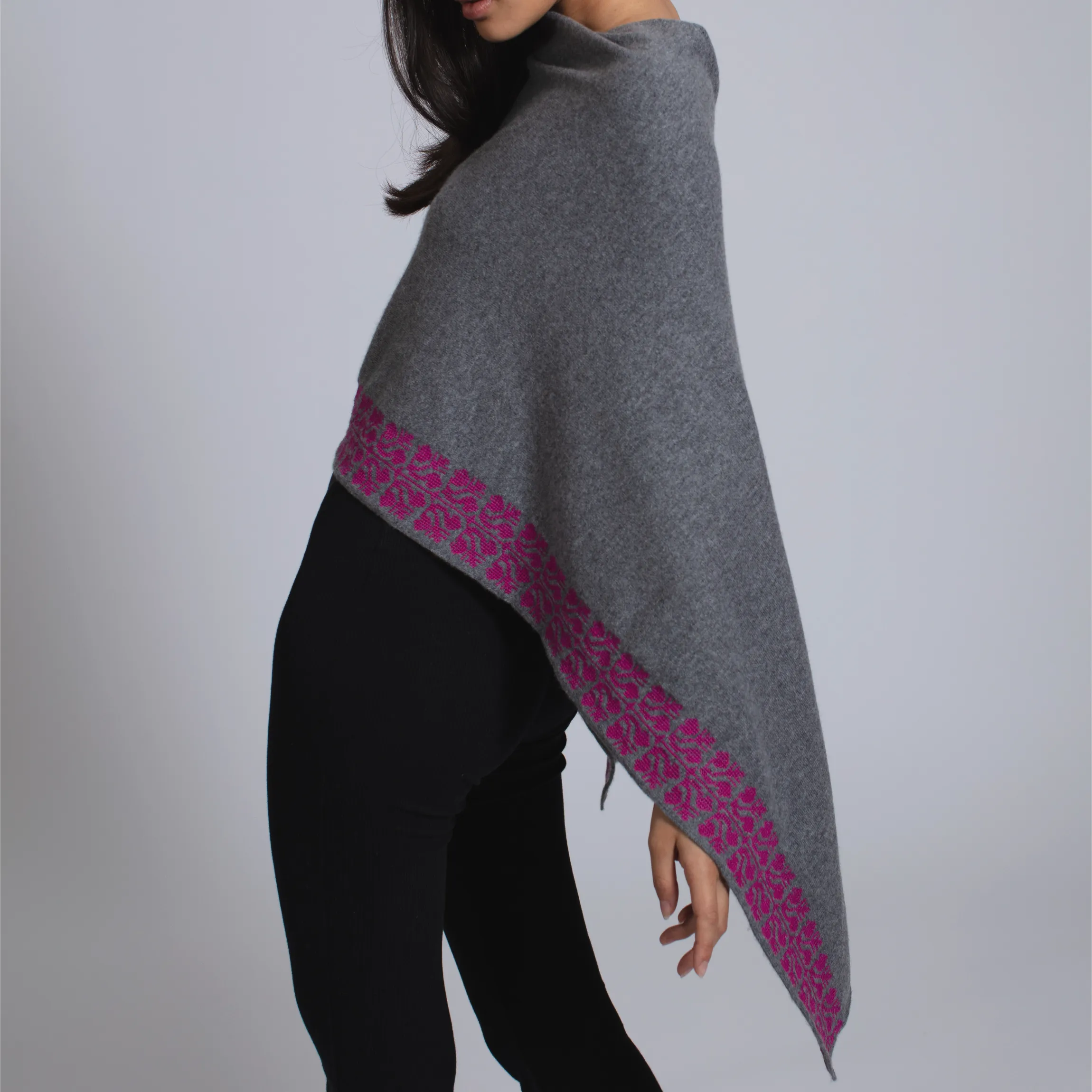 GRAY CASHMERE PONCHO