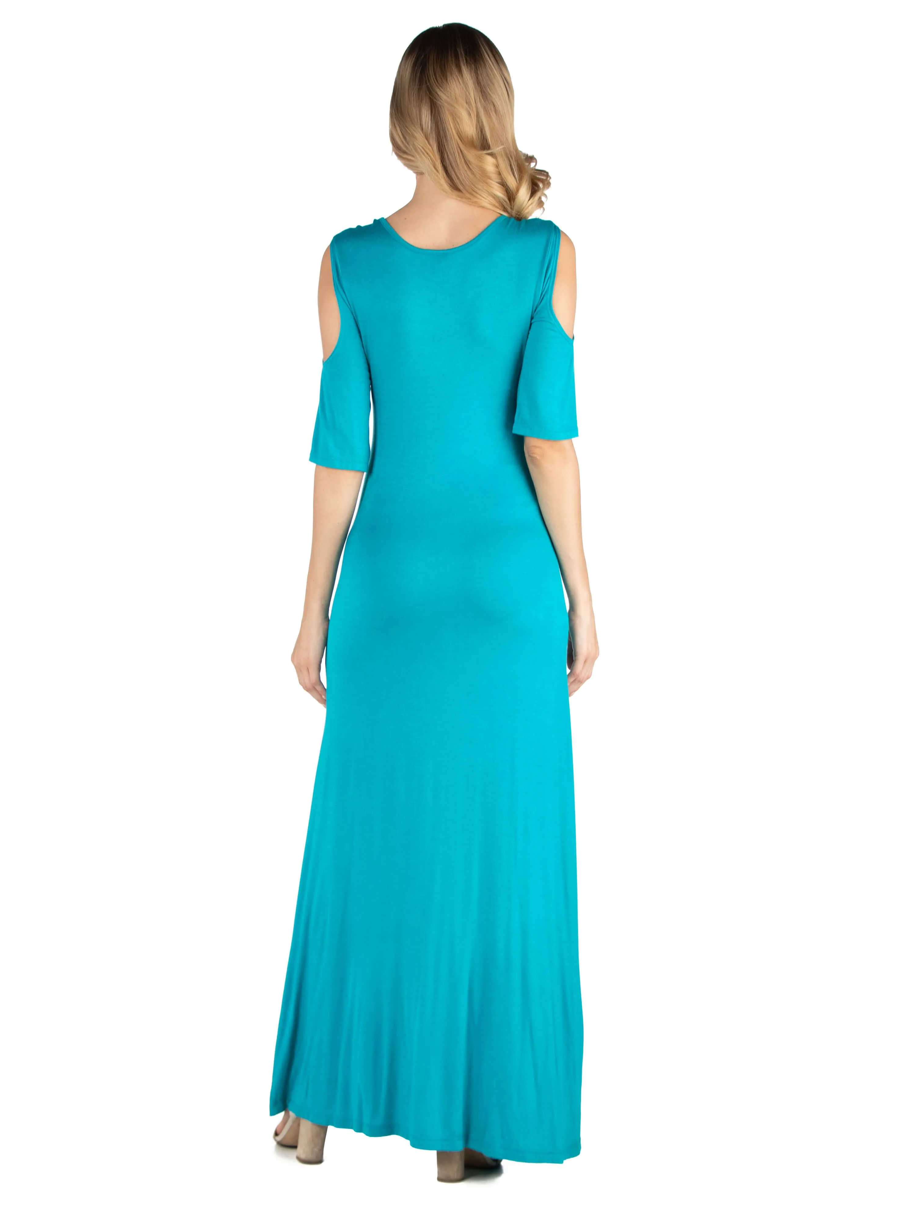 Half Sleeve Open Shoulder Maternity Maxi Dress