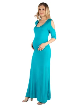 Half Sleeve Open Shoulder Maternity Maxi Dress