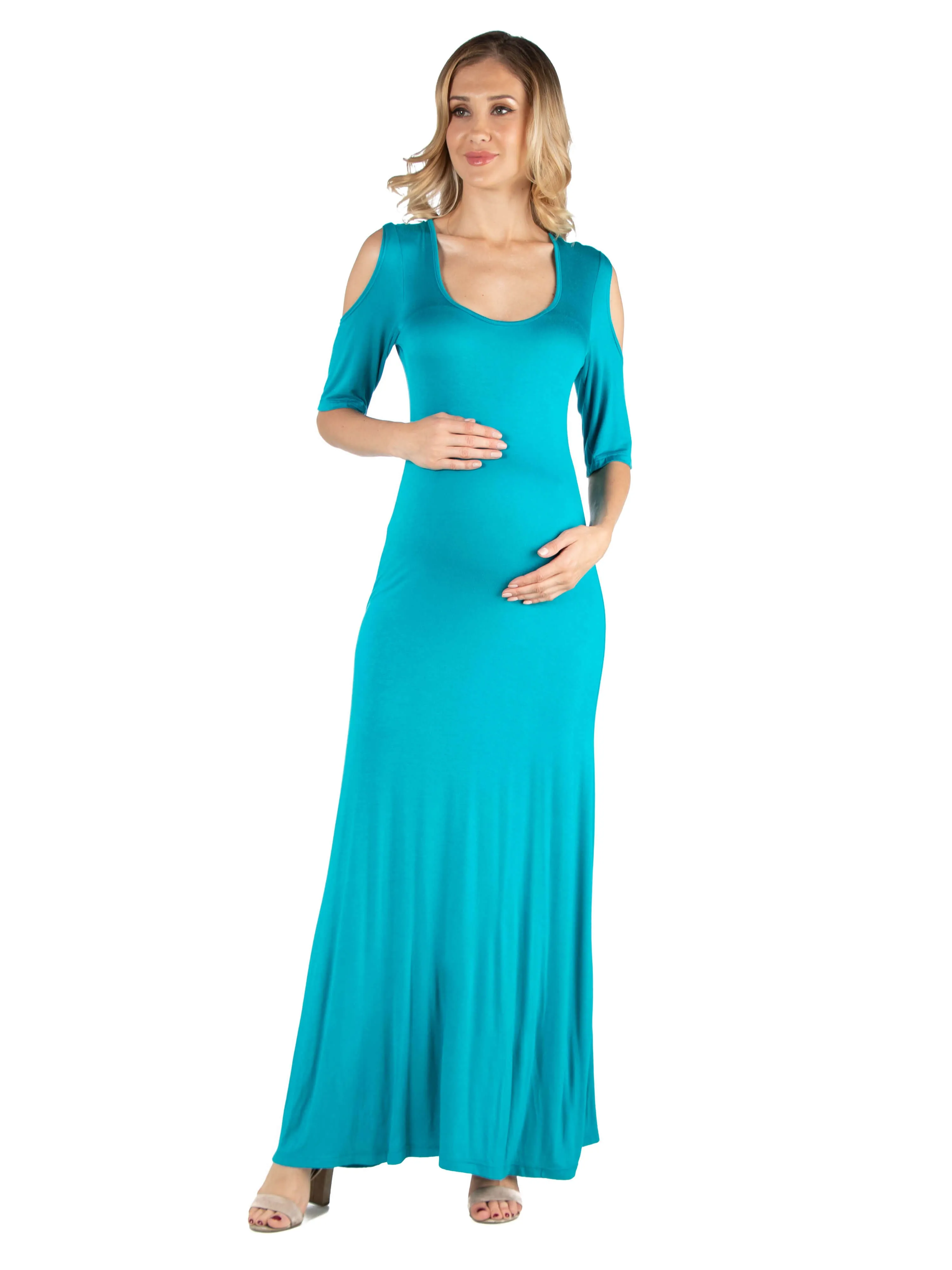 Half Sleeve Open Shoulder Maternity Maxi Dress