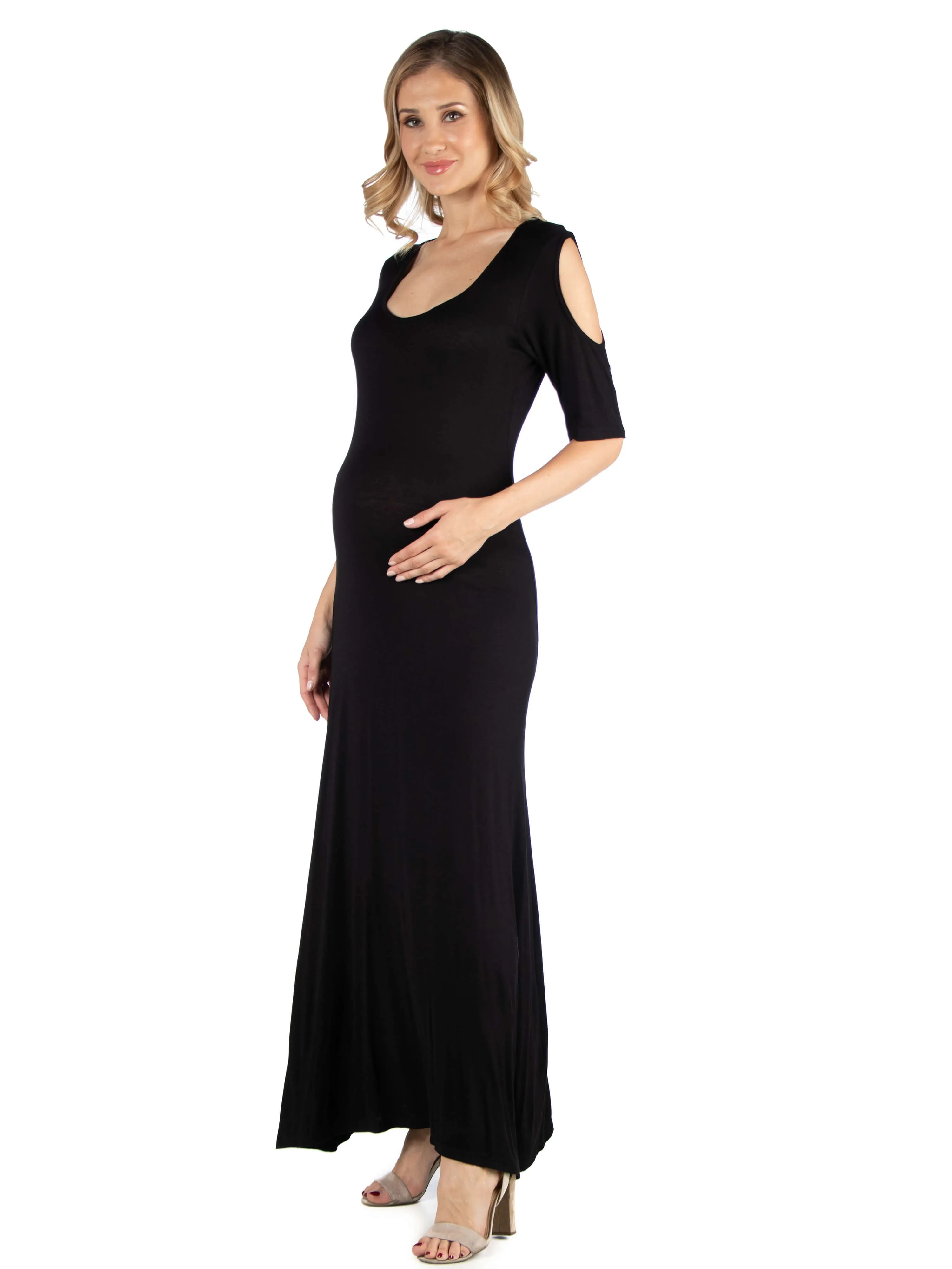 Half Sleeve Open Shoulder Maternity Maxi Dress