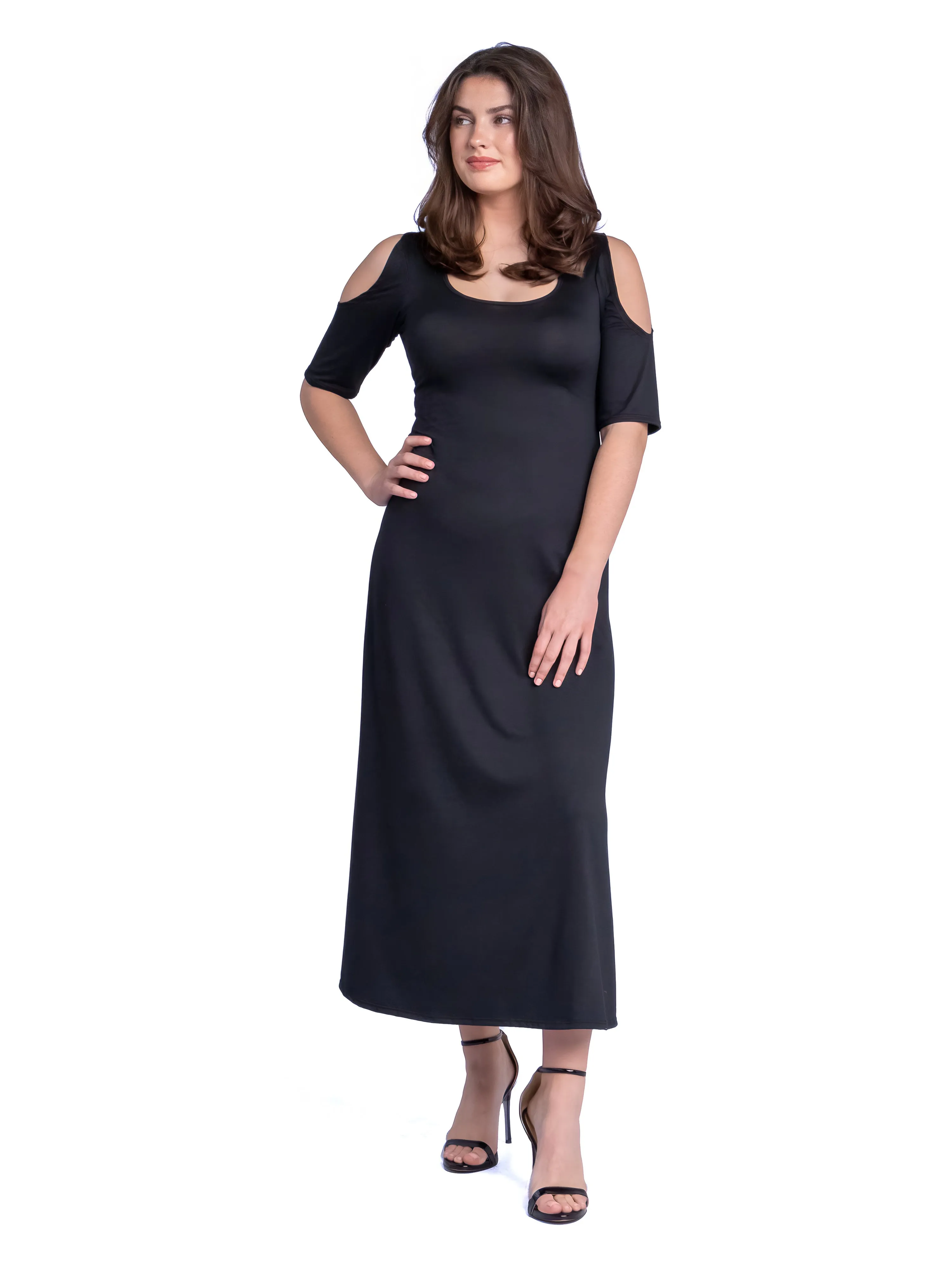 Half Sleeve Open Shoulder Maxi Dress