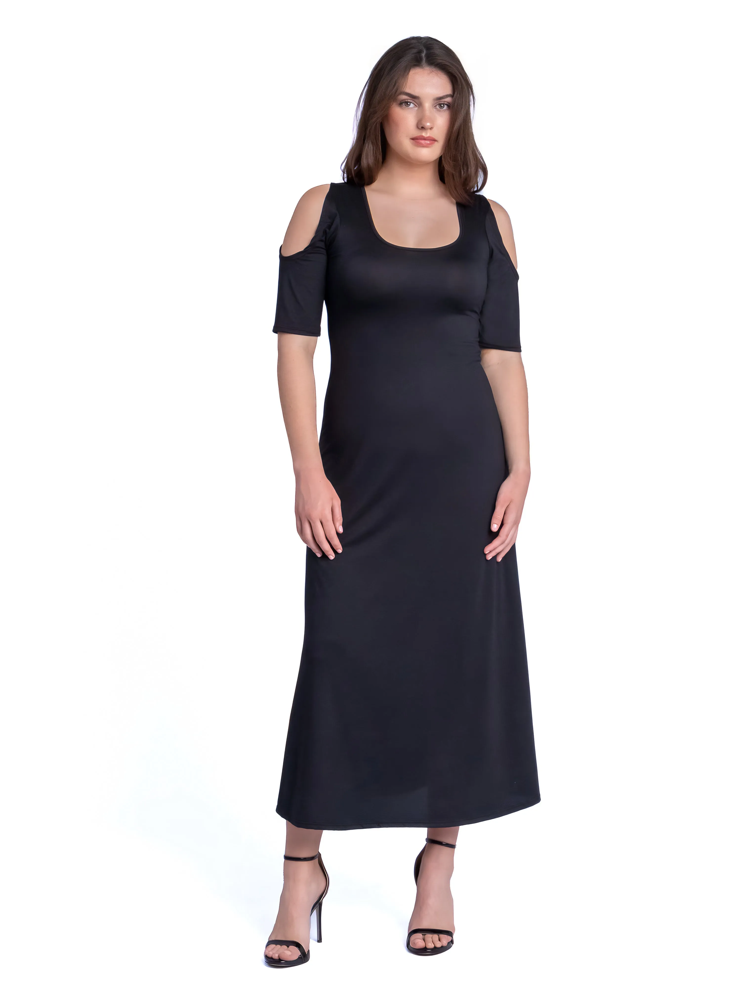 Half Sleeve Open Shoulder Maxi Dress