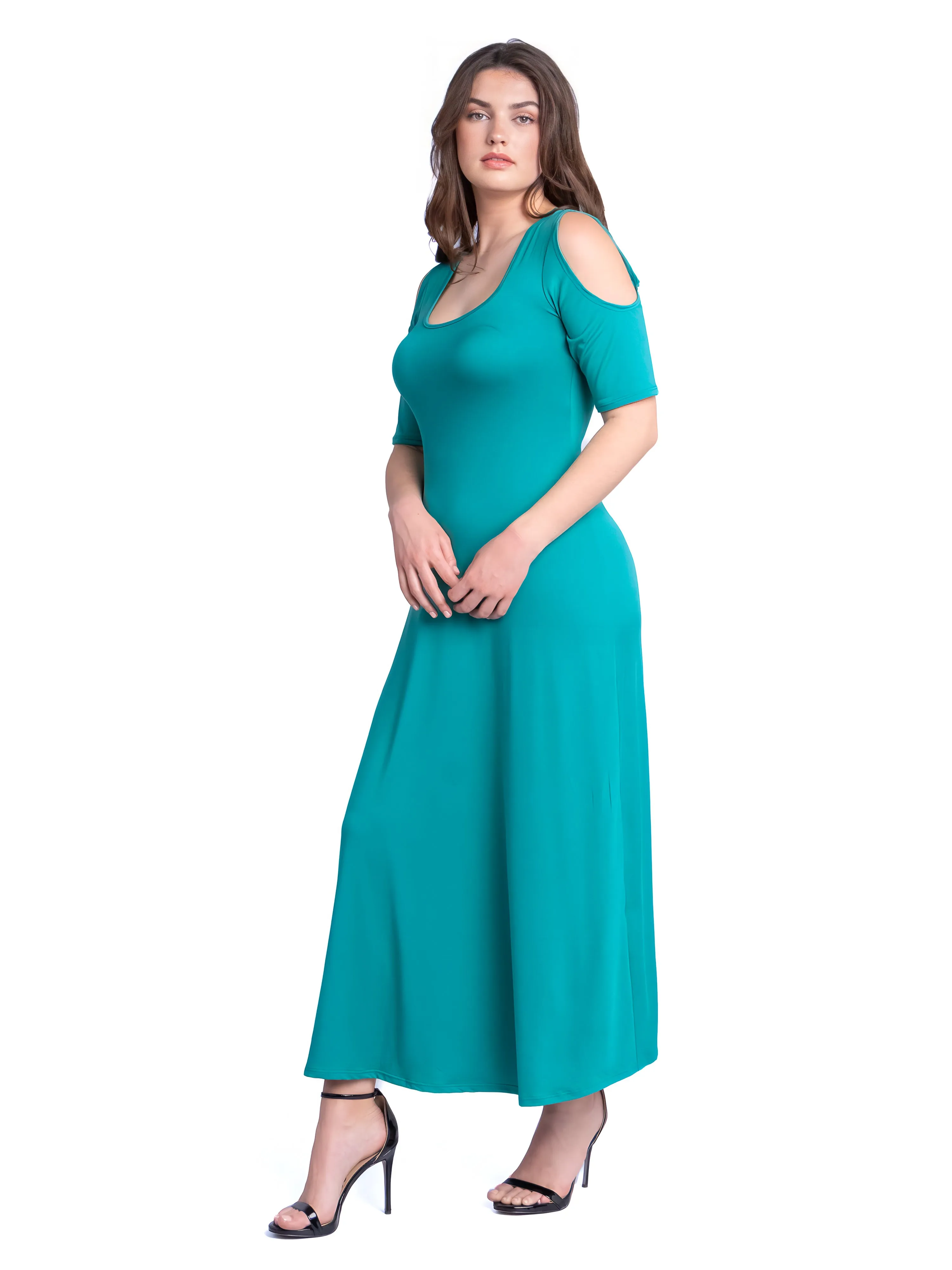 Half Sleeve Open Shoulder Maxi Dress