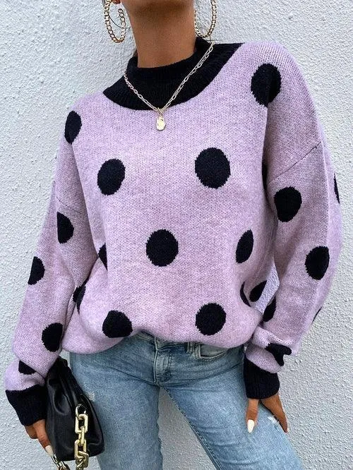 Half Turtleneck Women Polka Dot Jumper Knitwear