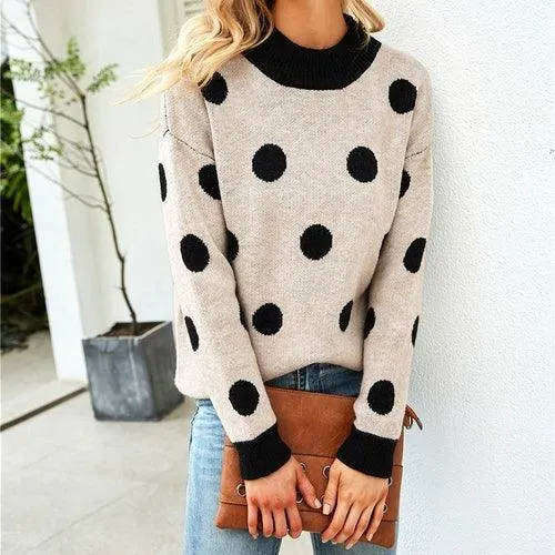 Half Turtleneck Women Polka Dot Jumper Knitwear