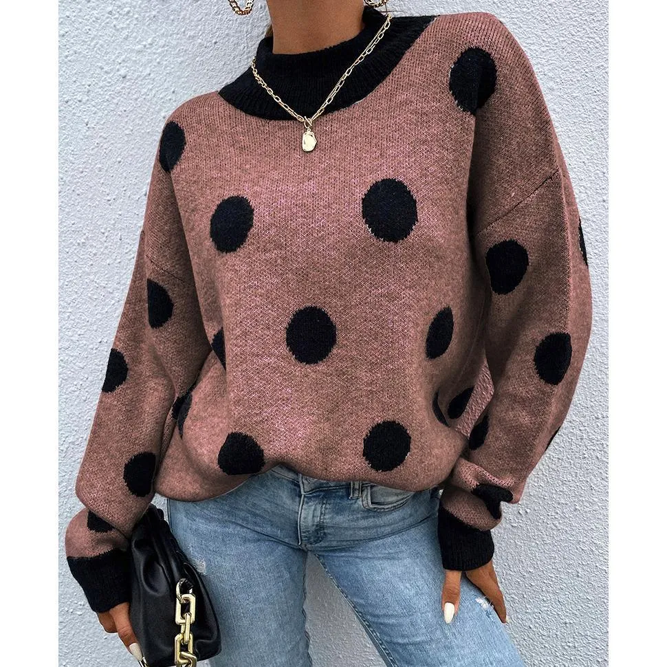 Half Turtleneck Women Polka Dot Jumper Knitwear