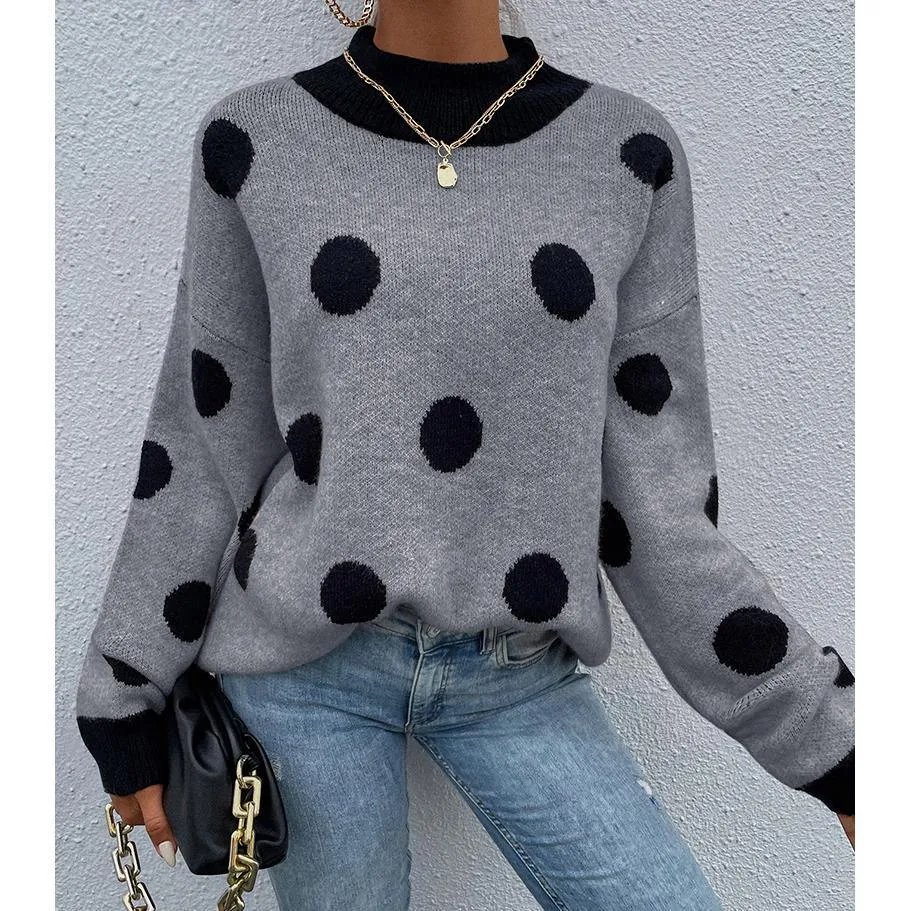 Half Turtleneck Women Polka Dot Jumper Knitwear