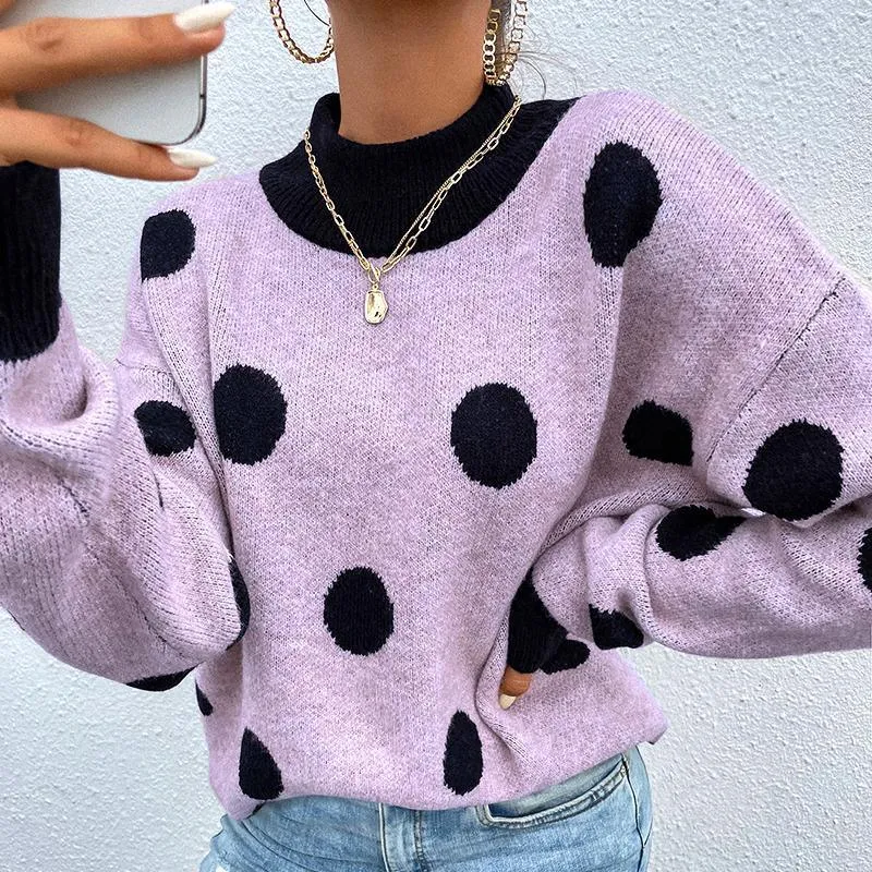 Half Turtleneck Women Polka Dot Jumper Knitwear