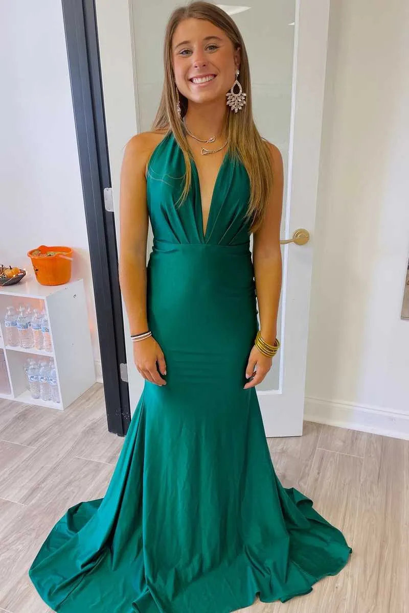 Halter Rhched Mermaid Long Prom Dress