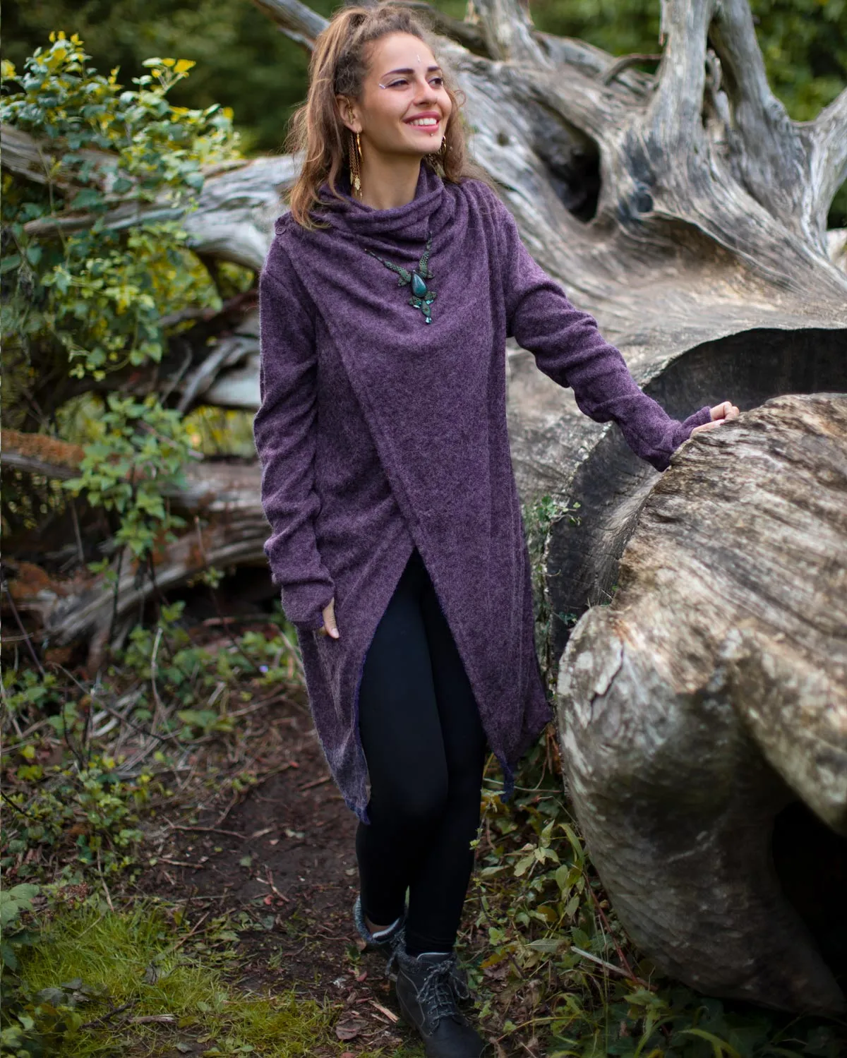 Hara Long Cardigan Wrap Purple