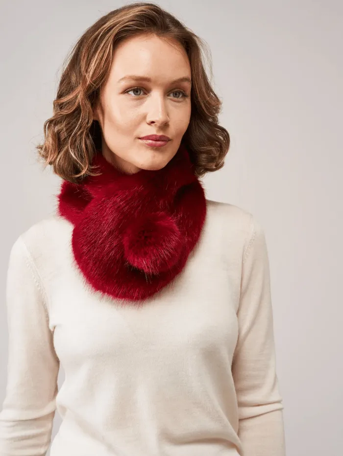 Helen Moore (CS) Crimson Faux Fur Pom Pom Collar