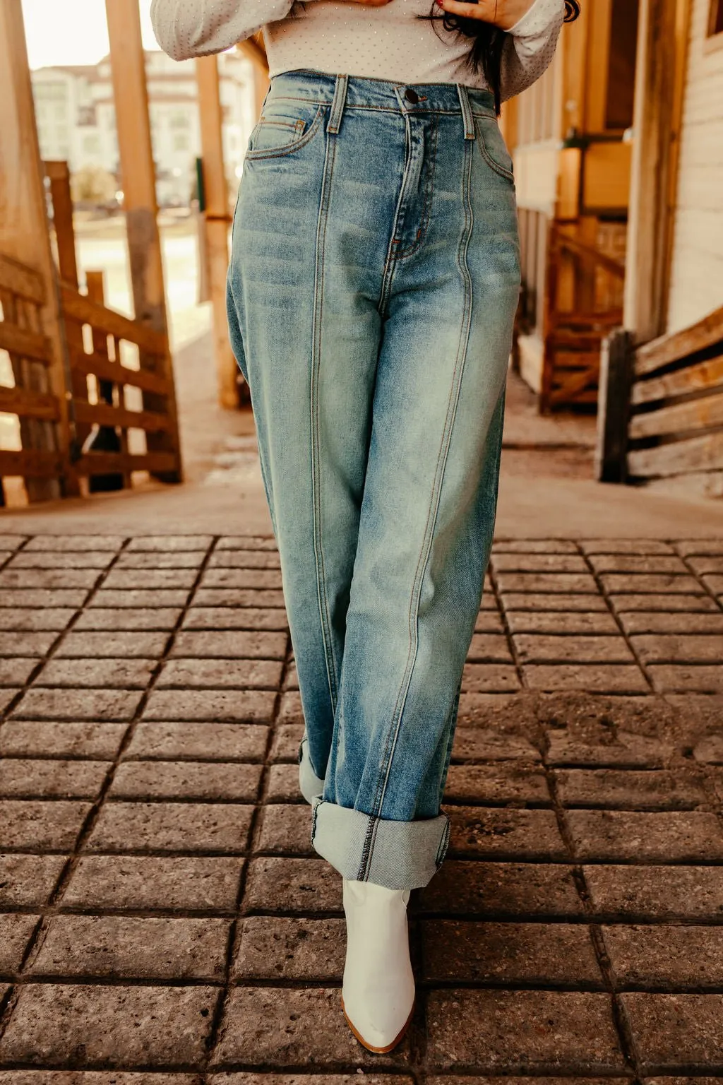 High Rise Center Seam Flare Jeans