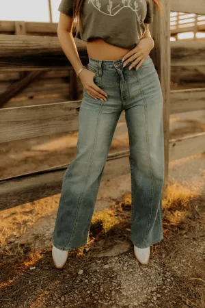 High Rise Center Seam Flare Jeans