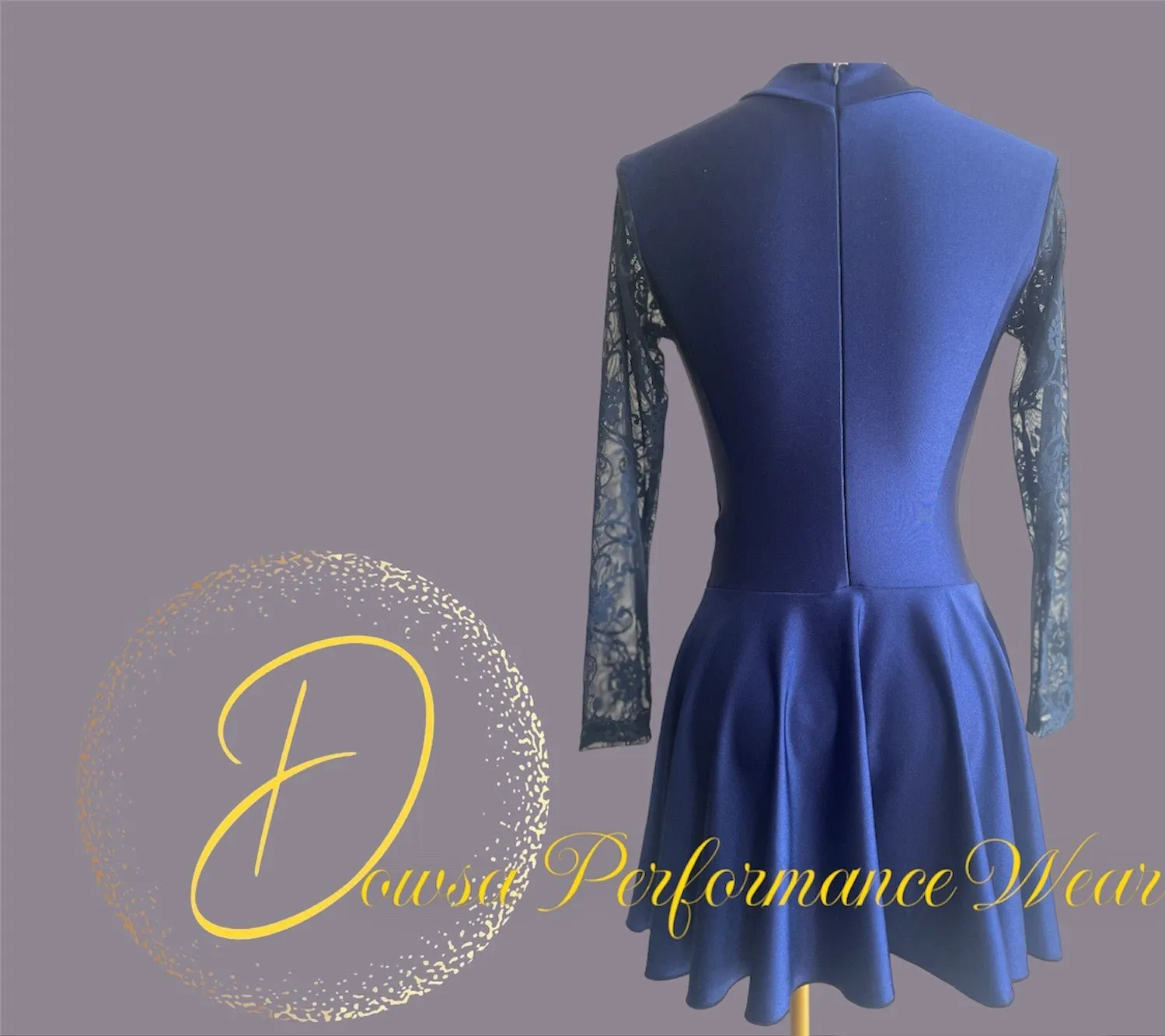 Irish Dance NAVY Lycra Skirted Leotard / All in One Lace Sleeves Dress