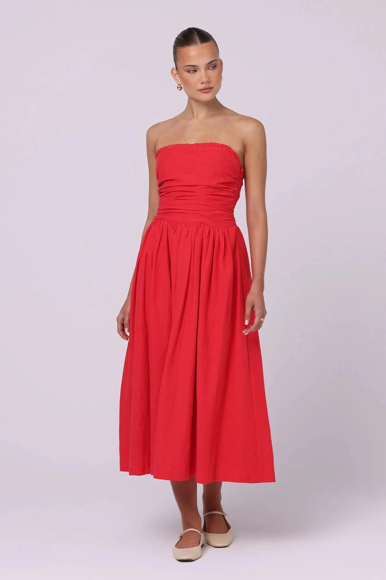 Isabelle Quinn Adessa Linen Midi Dress - Red