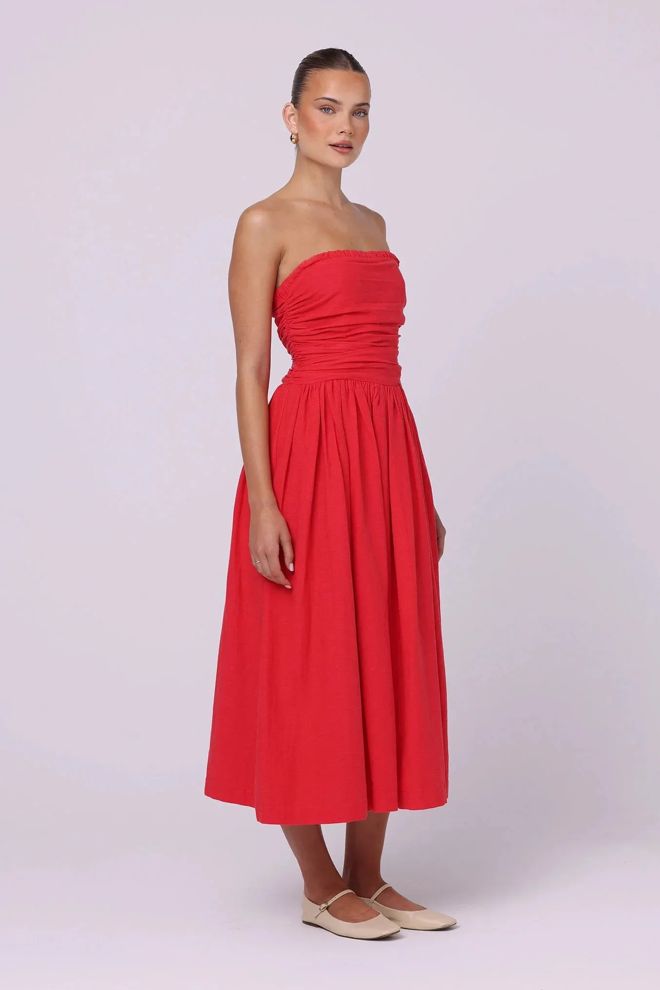 Isabelle Quinn Adessa Linen Midi Dress - Red