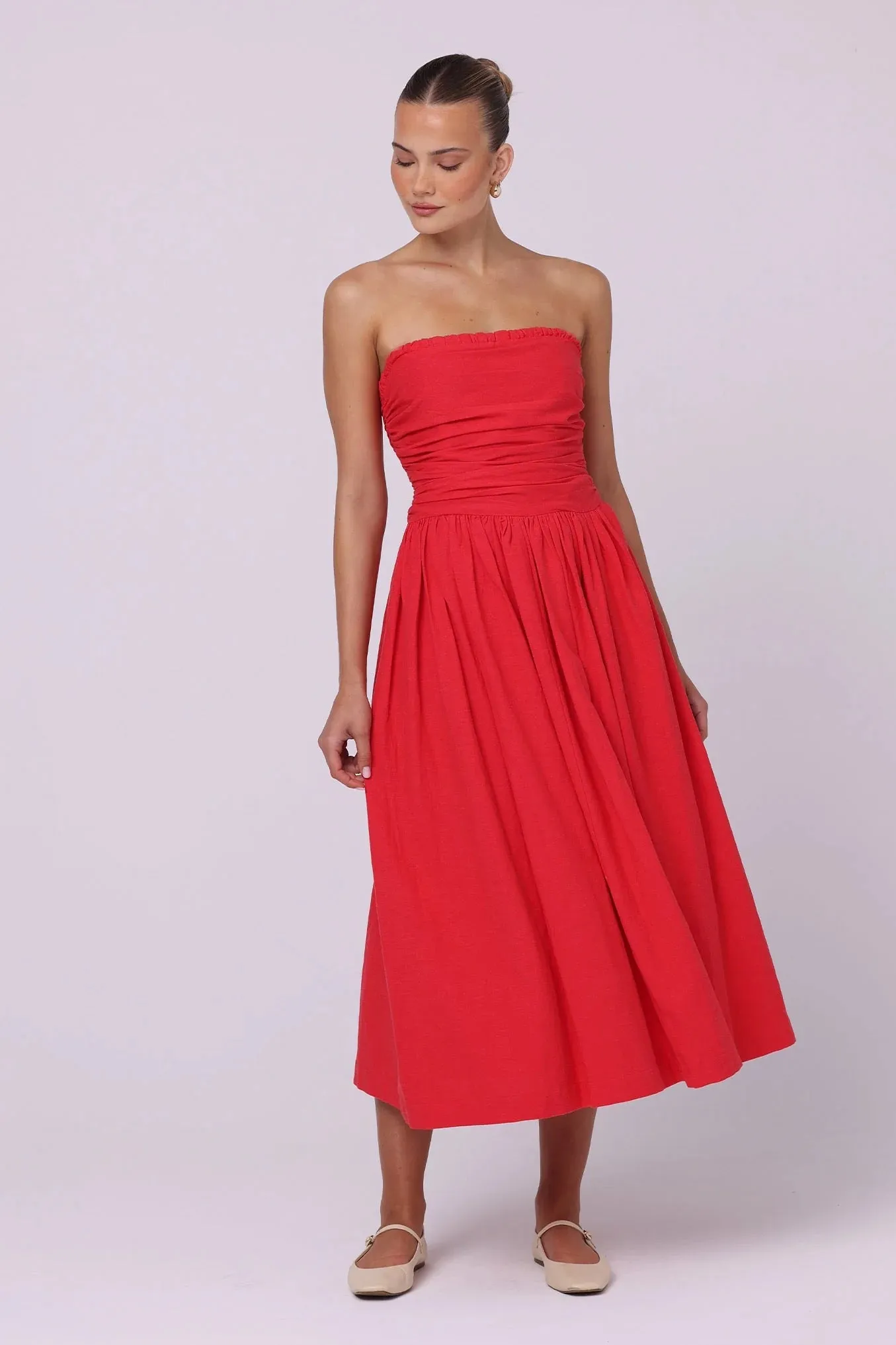 Isabelle Quinn Adessa Linen Midi Dress - Red