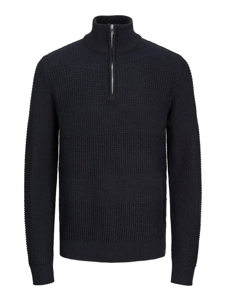 JACK & JONES JJHUGO KNIT HALF ZIP Black