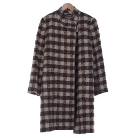 Jaegar Wool & Alpaca Brown & Cream Checked Long Sleeved  Coat UK Size 14.